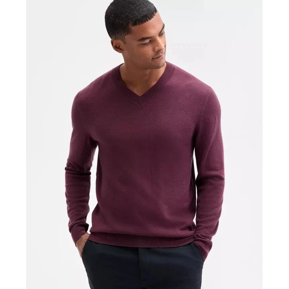 Alfani Mens V-Neck Sweater Small Berry Violet Cotton Blend NEW
